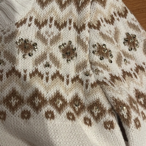 4/$20 Justice off white sweater with tan and gold sequins - Picture 4 of 8